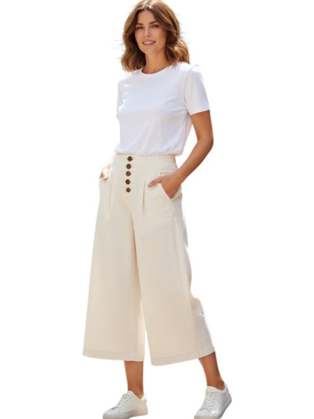 The I.N.C. Five-Button Ivory Culotte Trousers Size 14
